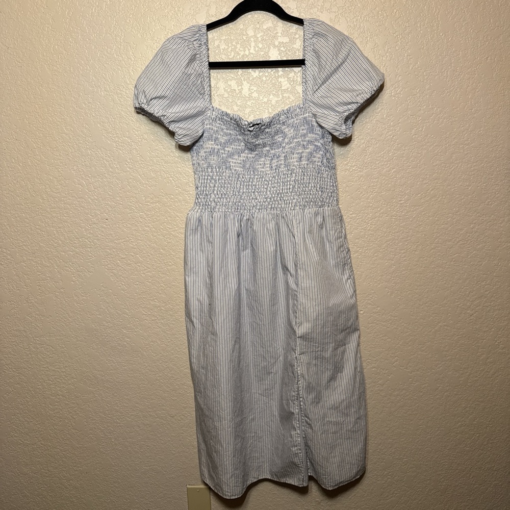 J. Crew Light Blue Striped Midi Dress